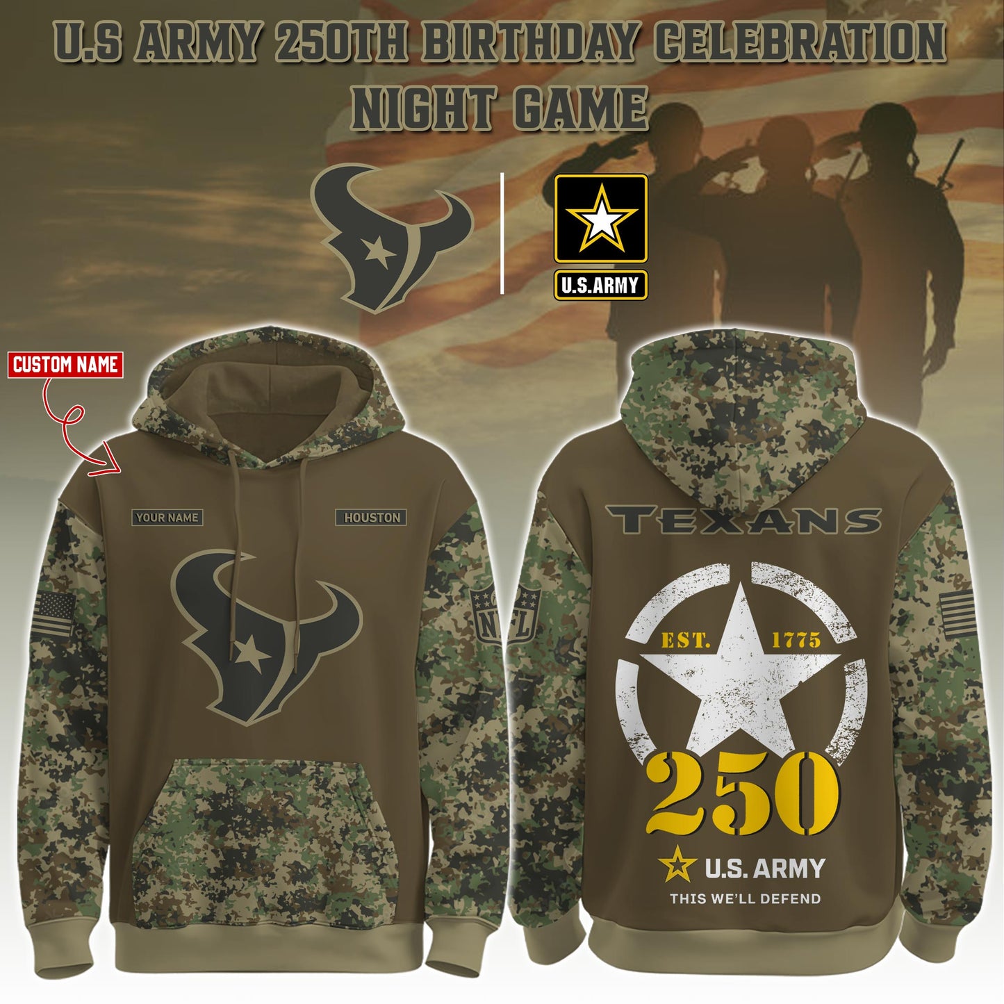 HOU-Army 250th Birthday Hoodie Limited Edions