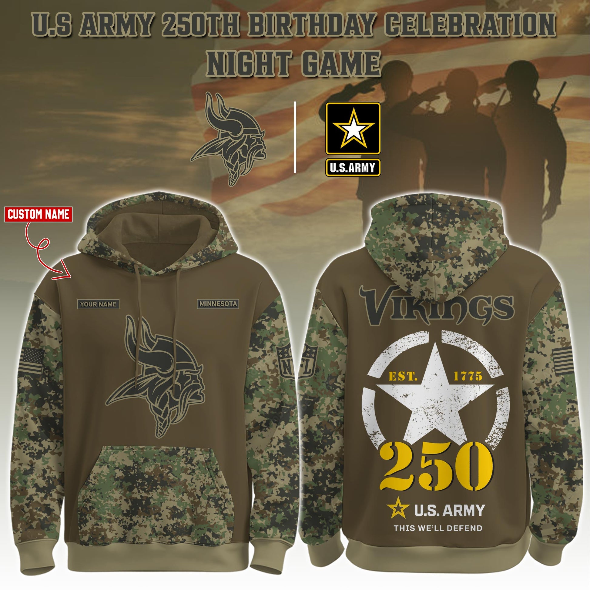 MIN-Army 250th Birthday Hoodie Limited Edions