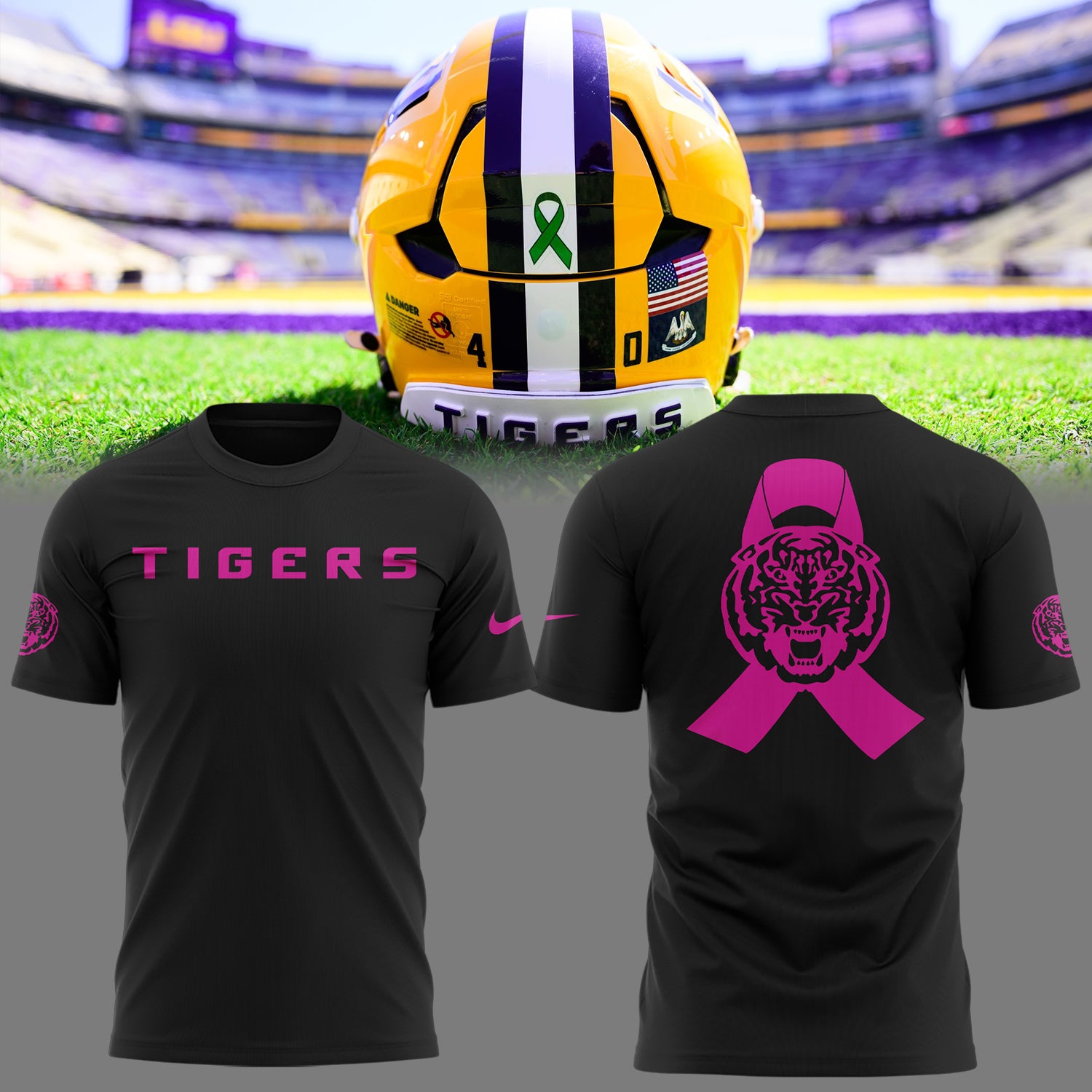 Limited Edition LSU Football Beat Cancer Black TShirt-KC10162504
