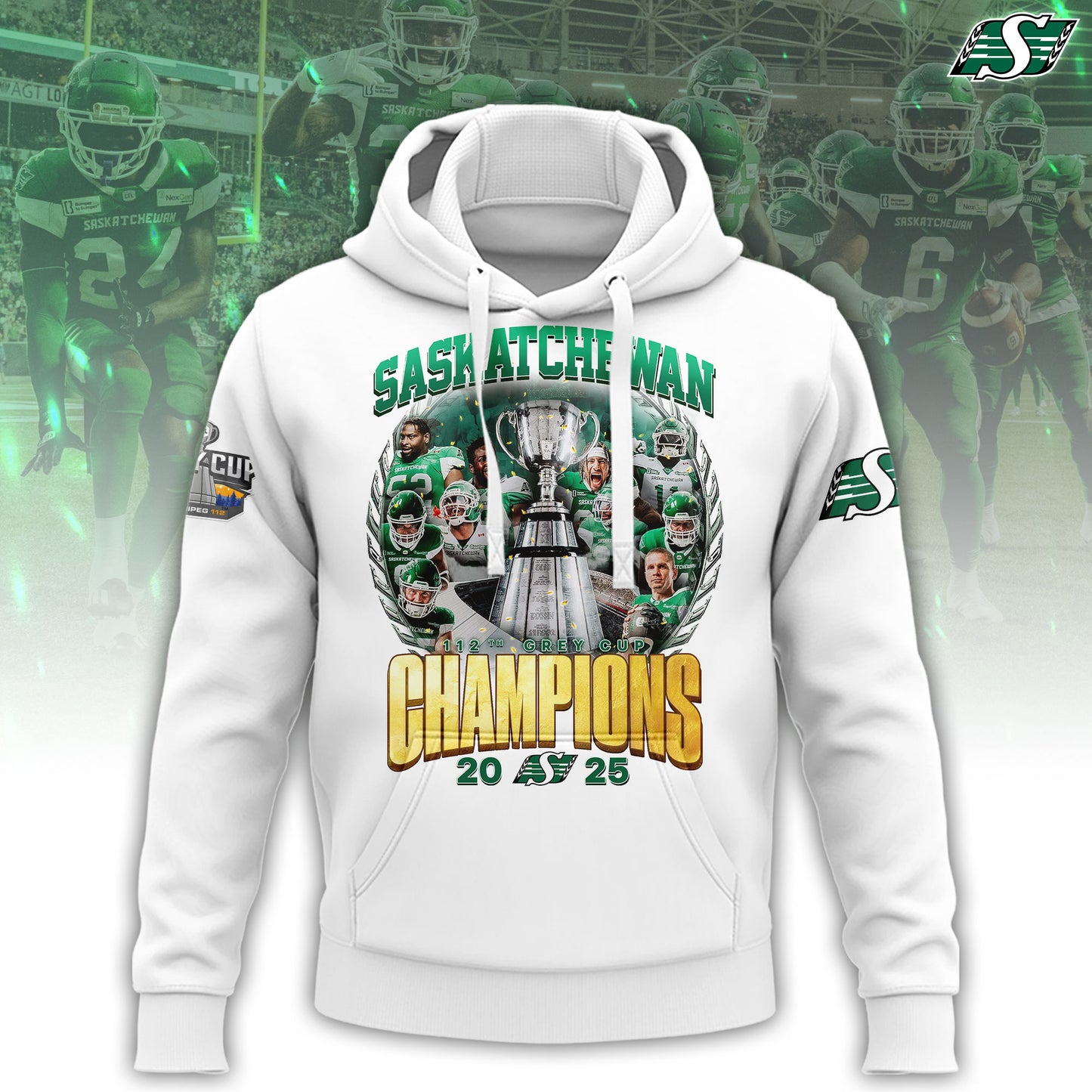 Saskatchewan Roughriders 112th Grey Cup champion White Hoodie Version 2