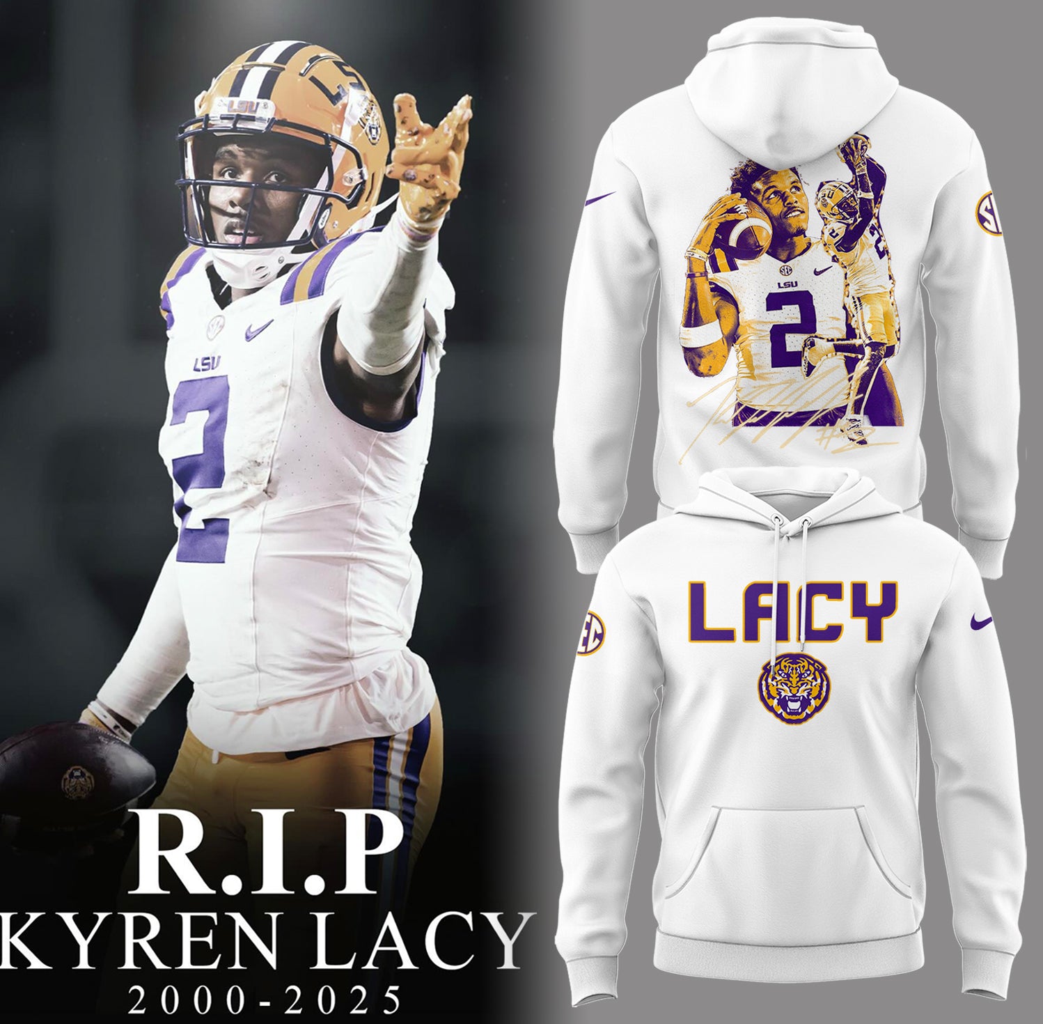 Tigers Football Limited RIP Lacy White Hoodie-PA04142508