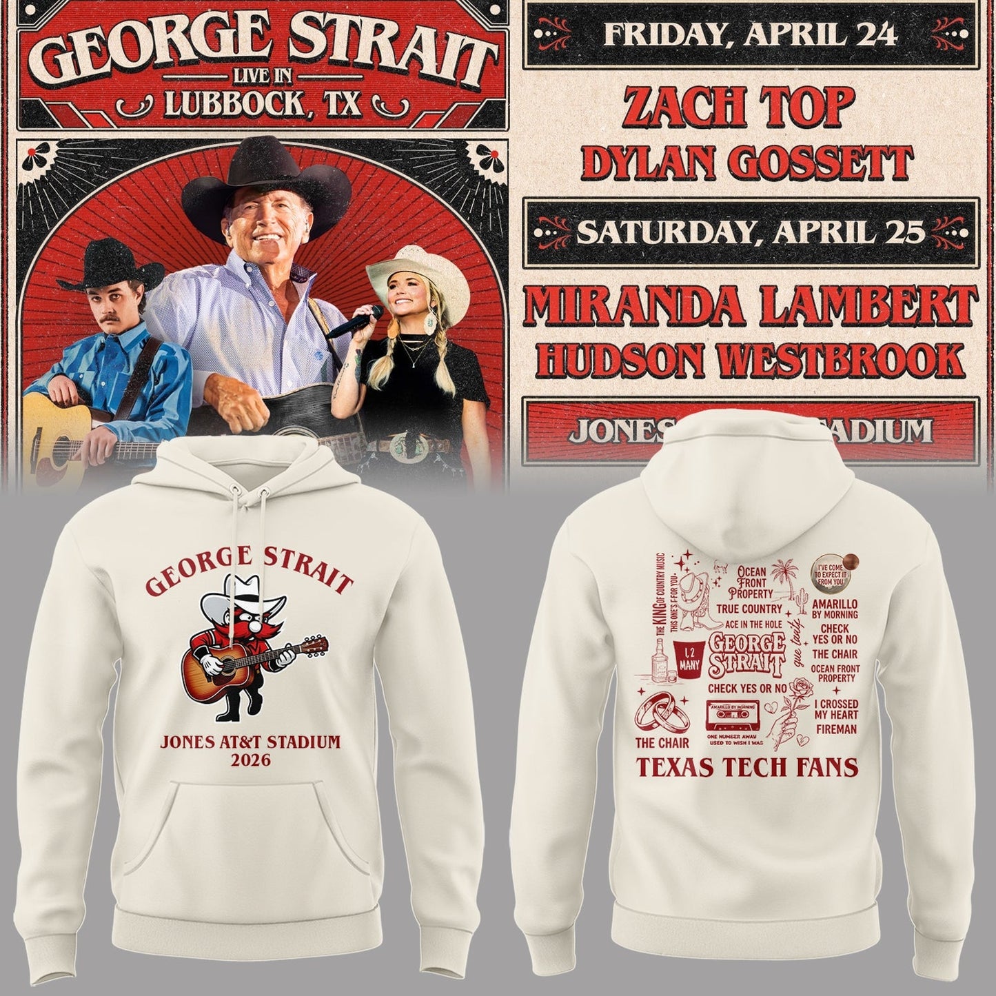 Limited Edition G. Strait x Texas Tech At Jones AT&T Stadium Hoodie