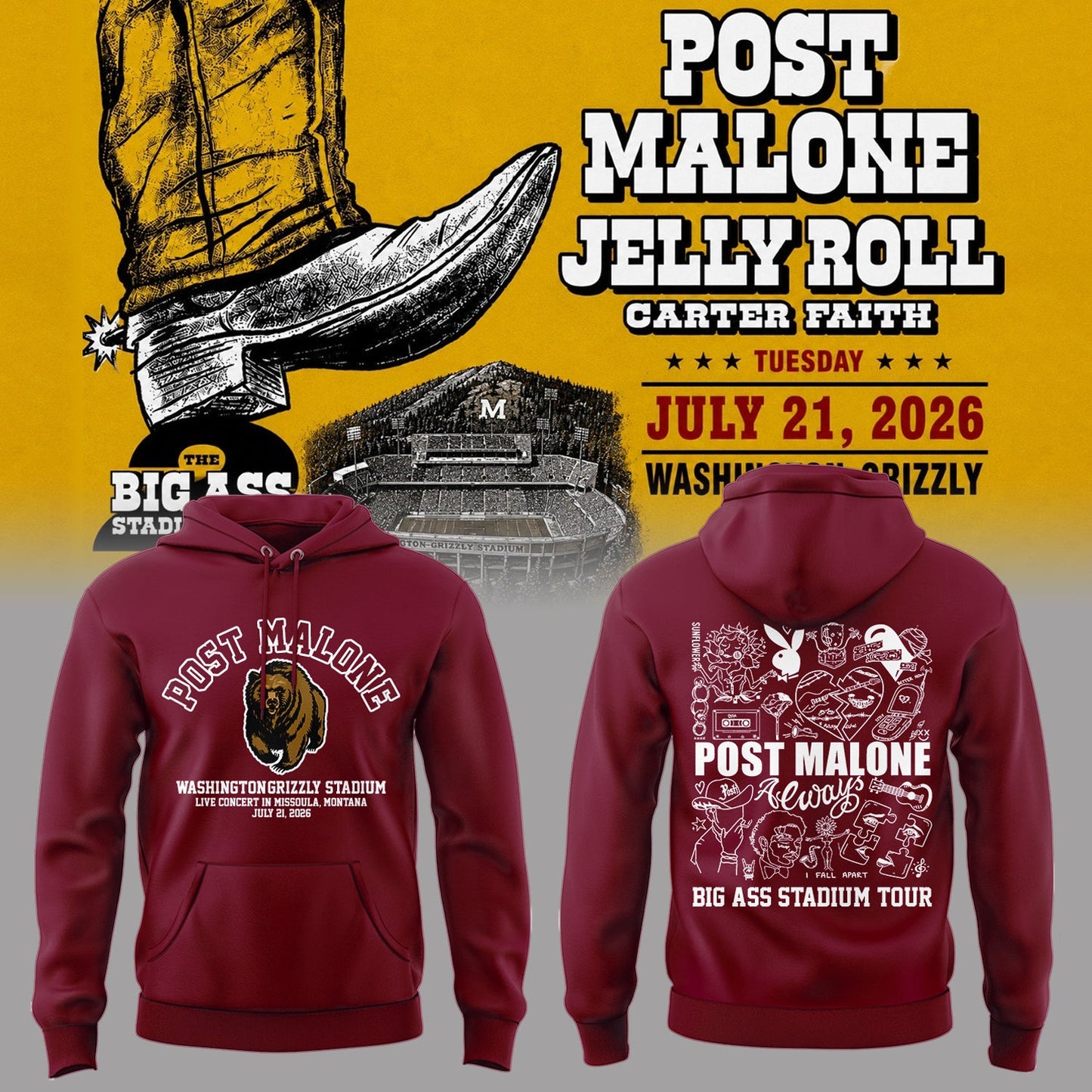 Limited Edition Big Ass Stadium Tour At Washington-Grizzly Stadium Hoodie 1