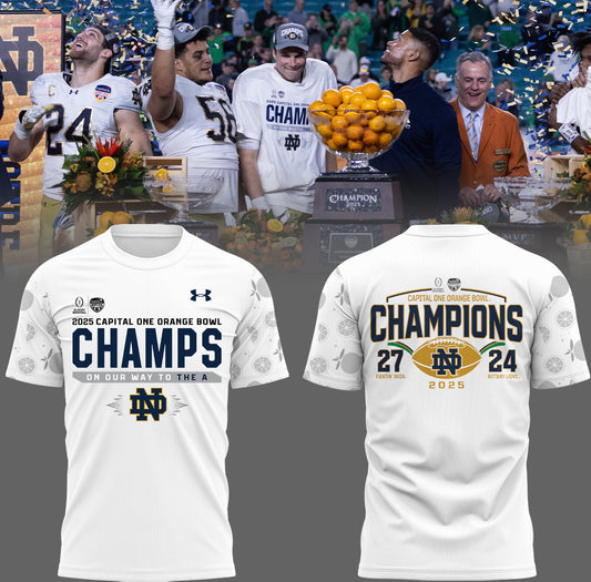 Notre Dame Fighting Irish Football NCAA Under Armour Limited Orange Bowl Champions White TShirt