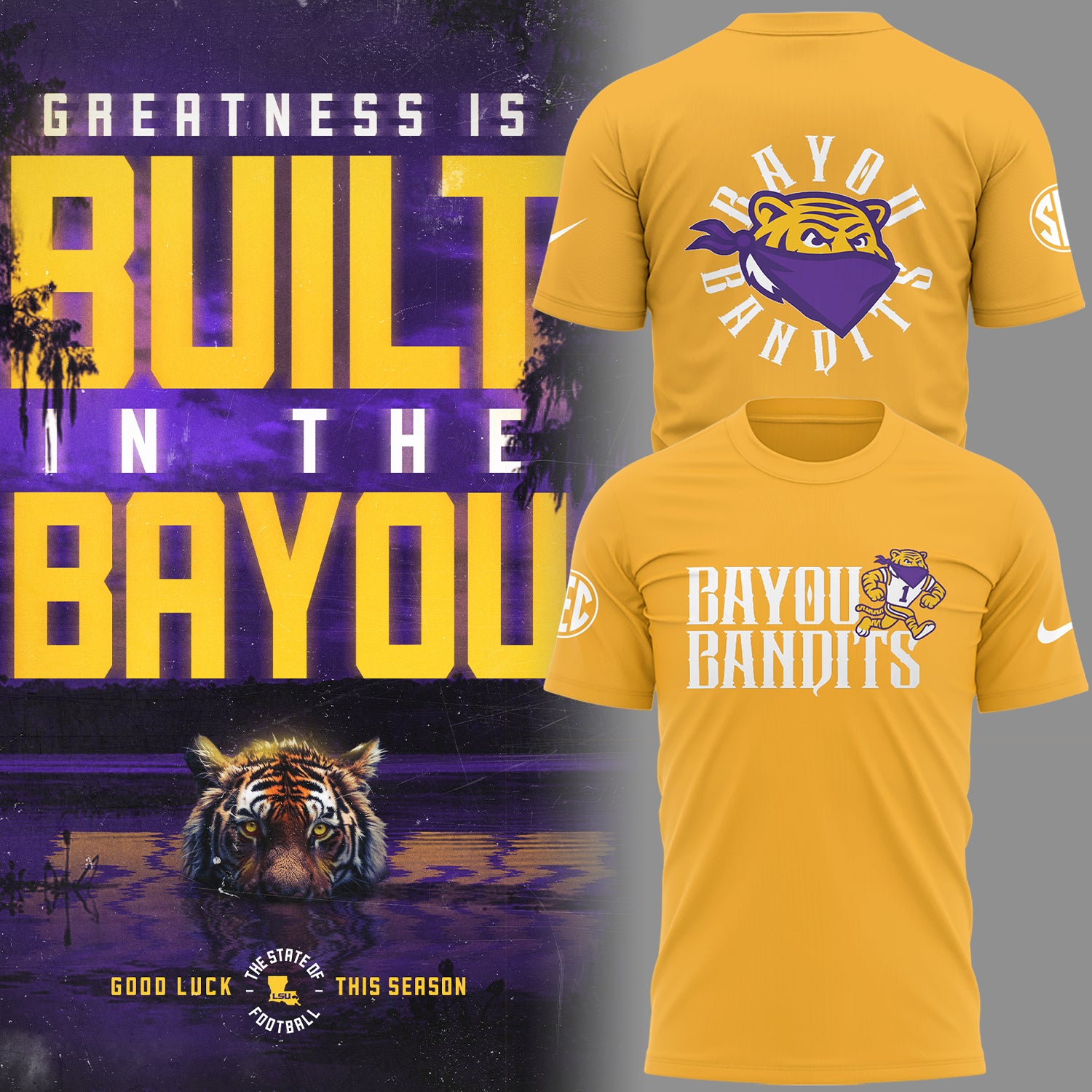 Limited Edition LSU Football Bayou Bandits Logo TShirt-PU09052500005