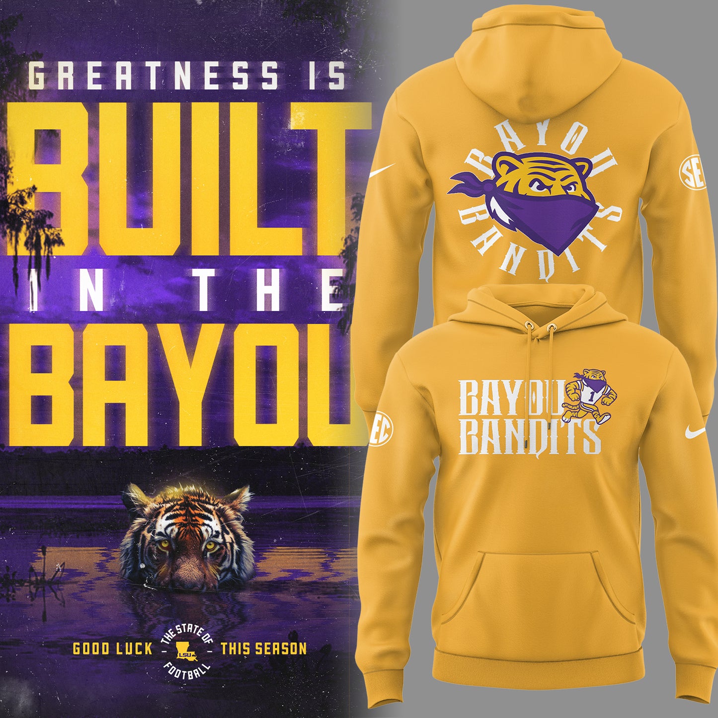 Limited Edition LSU Football Bayou Bandits Logo Hoodie-PU09052500006
