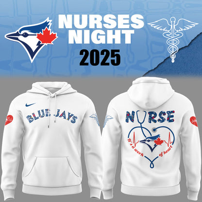 Limited Edition Blue Jays Baseball NURSES NIGHT White Hoodie-PU25042202