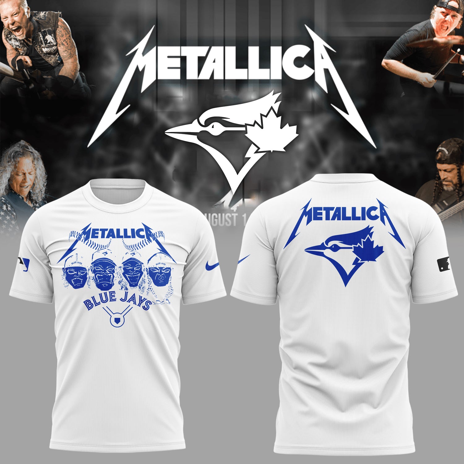 Limited Edition Blue Jays Baseball Metallica Night White TShirt-PU25042401