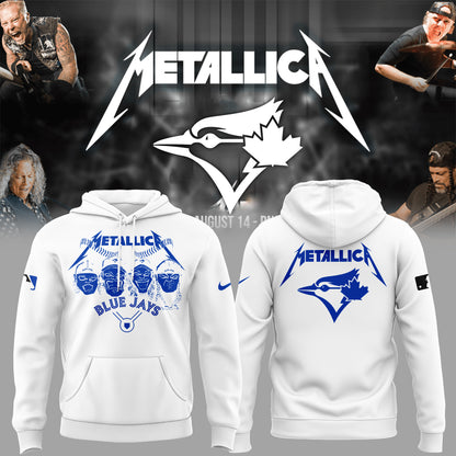 Limited Edition Blue Jays Baseball Metallica Night White Hoodie-PU25042402