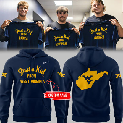 Limited Edition West Virginia FB “Just a kid from WVU’ Navy Hoodie