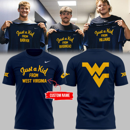 Limited Edition West Virginia FB “Just a kid from WVU’ Navy TShirt v2