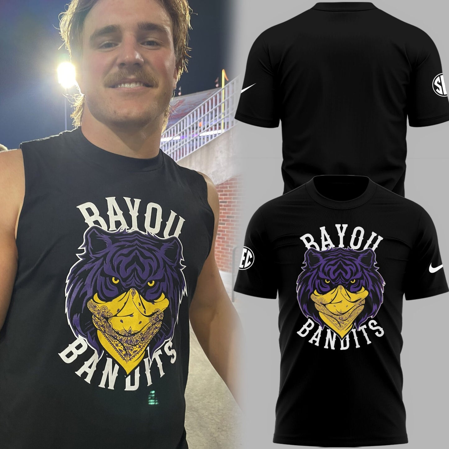 Limited Edition LSU Football Bayou Bandits Logo Black TShirt-PU25090331