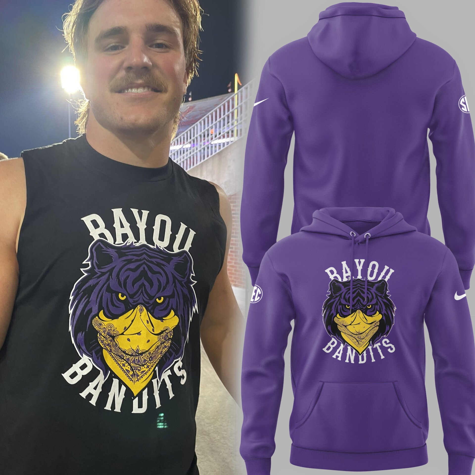 Limited Edition LSU Football Bayou Bandits Logo Hoodie-PU25090333