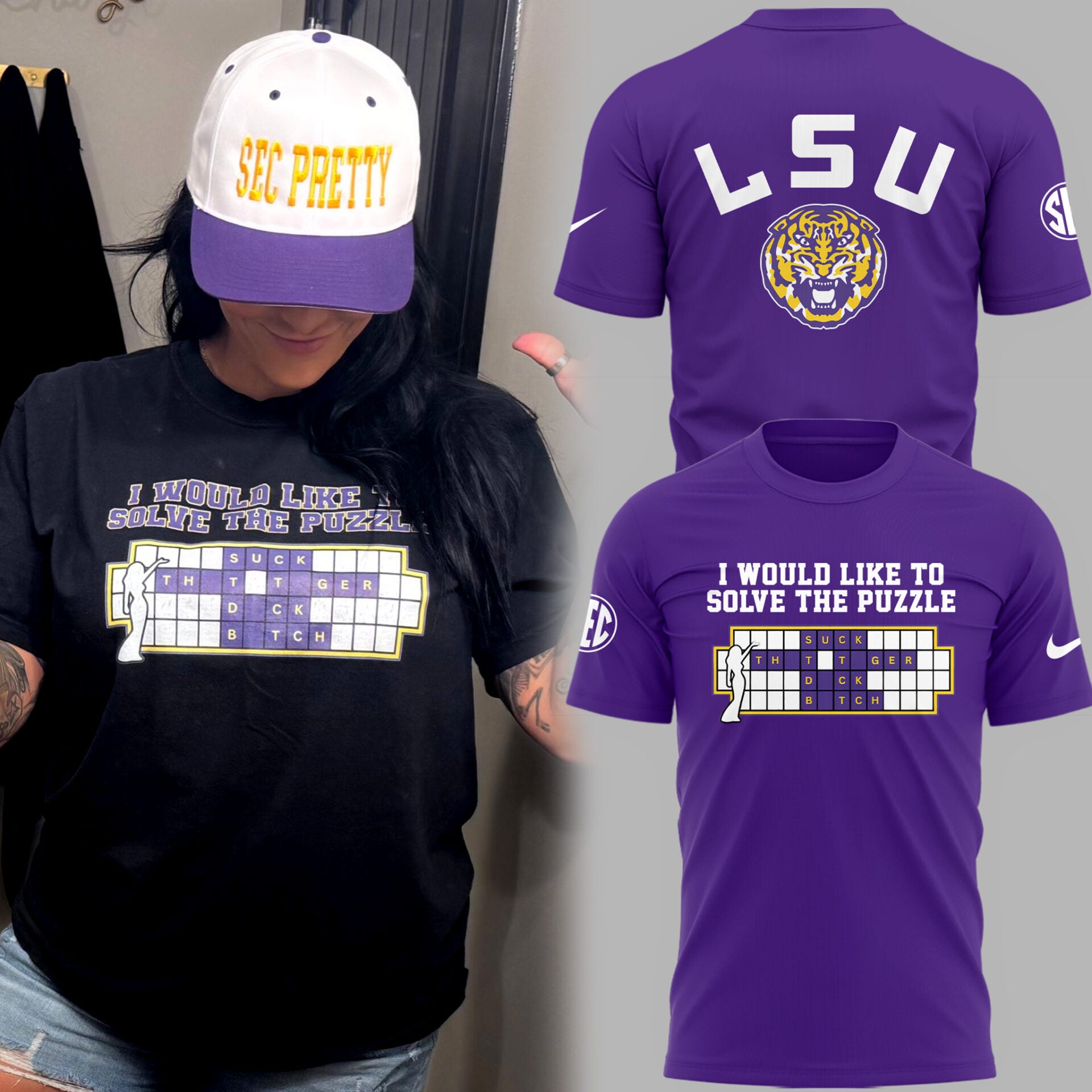 Limited Edition LSU Football "I would like to solve the puzzle" Purple Logo TShirt-PU25090752