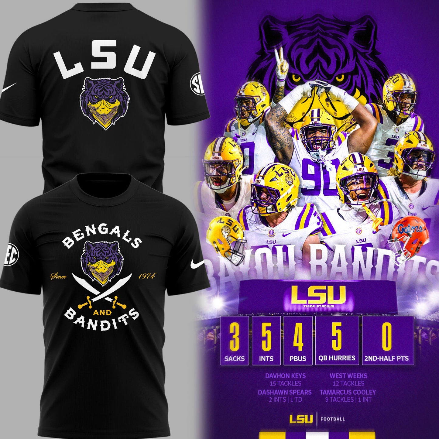 Limited Edition LSU Football Bayou Bandits Logo Black TShirt-PU25091803