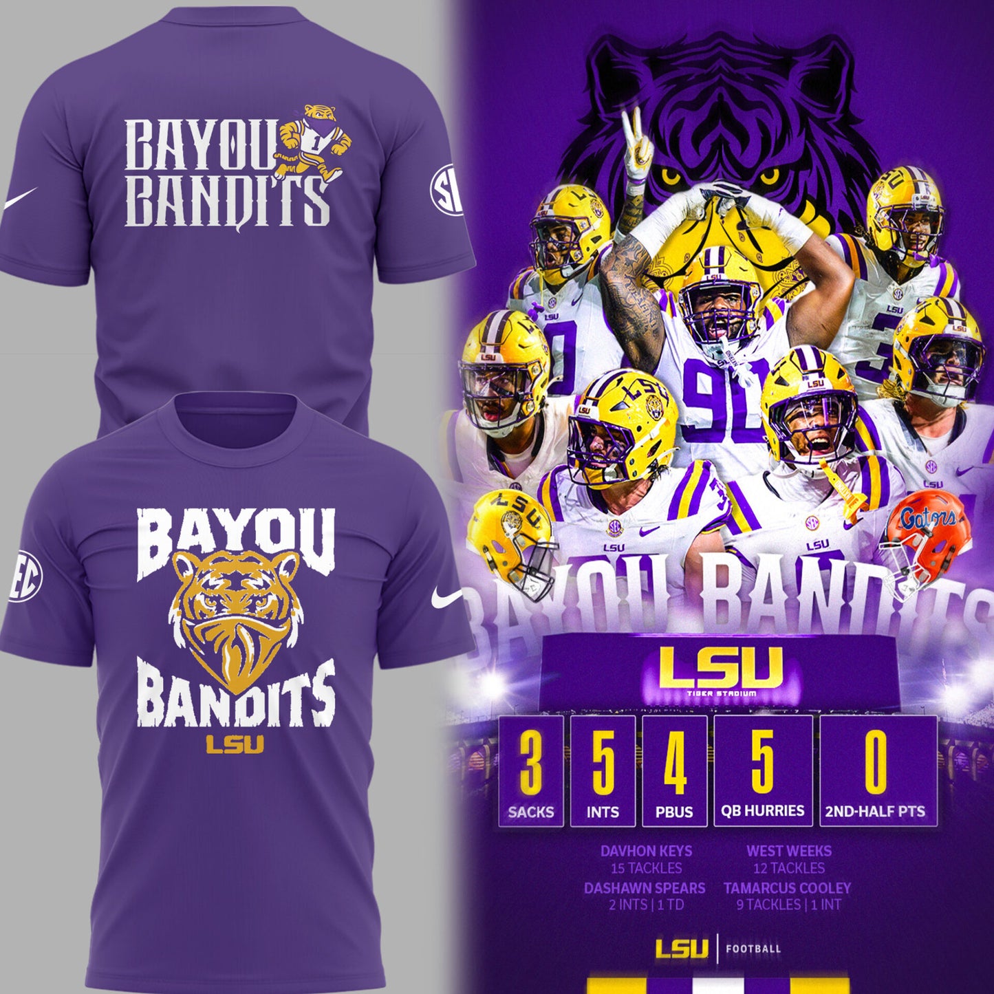 Limited Edition LSU Football Bayou Bandits Logo Purple TShirt-PU25091805