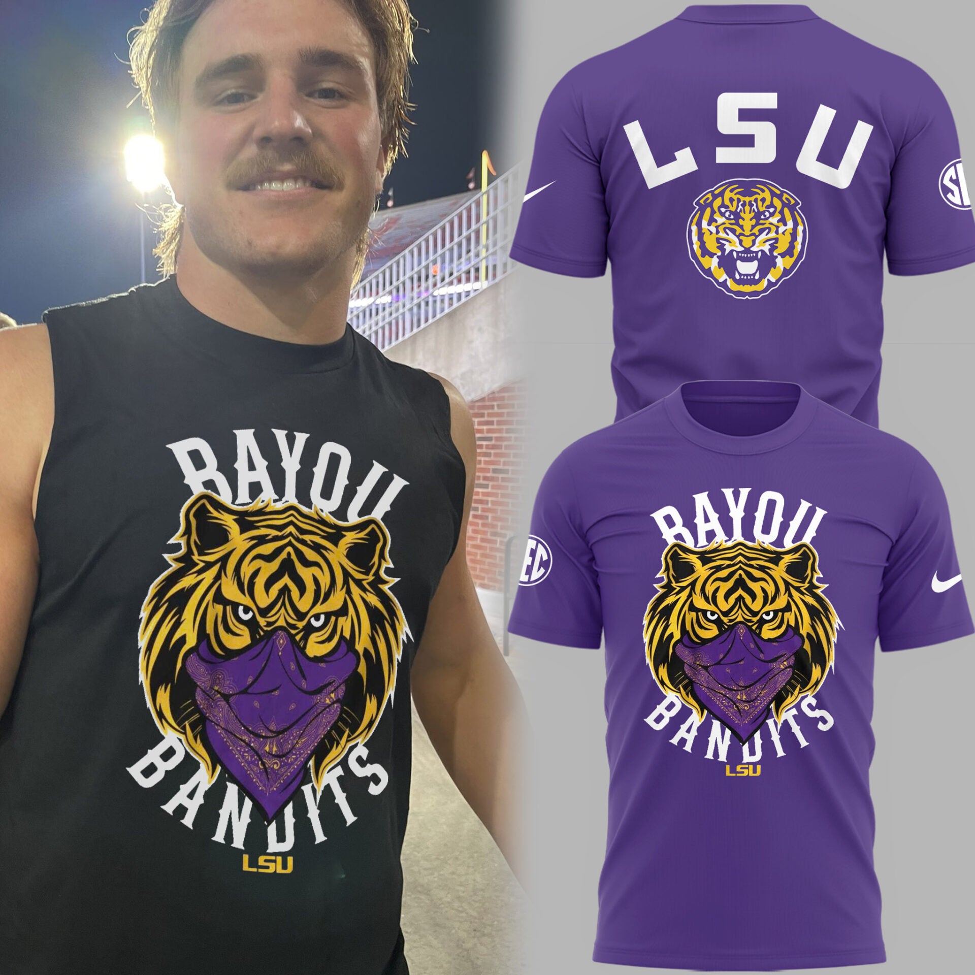 Limited Edition LSU Football Bayou Bandits Logo TShirt-PU25092120