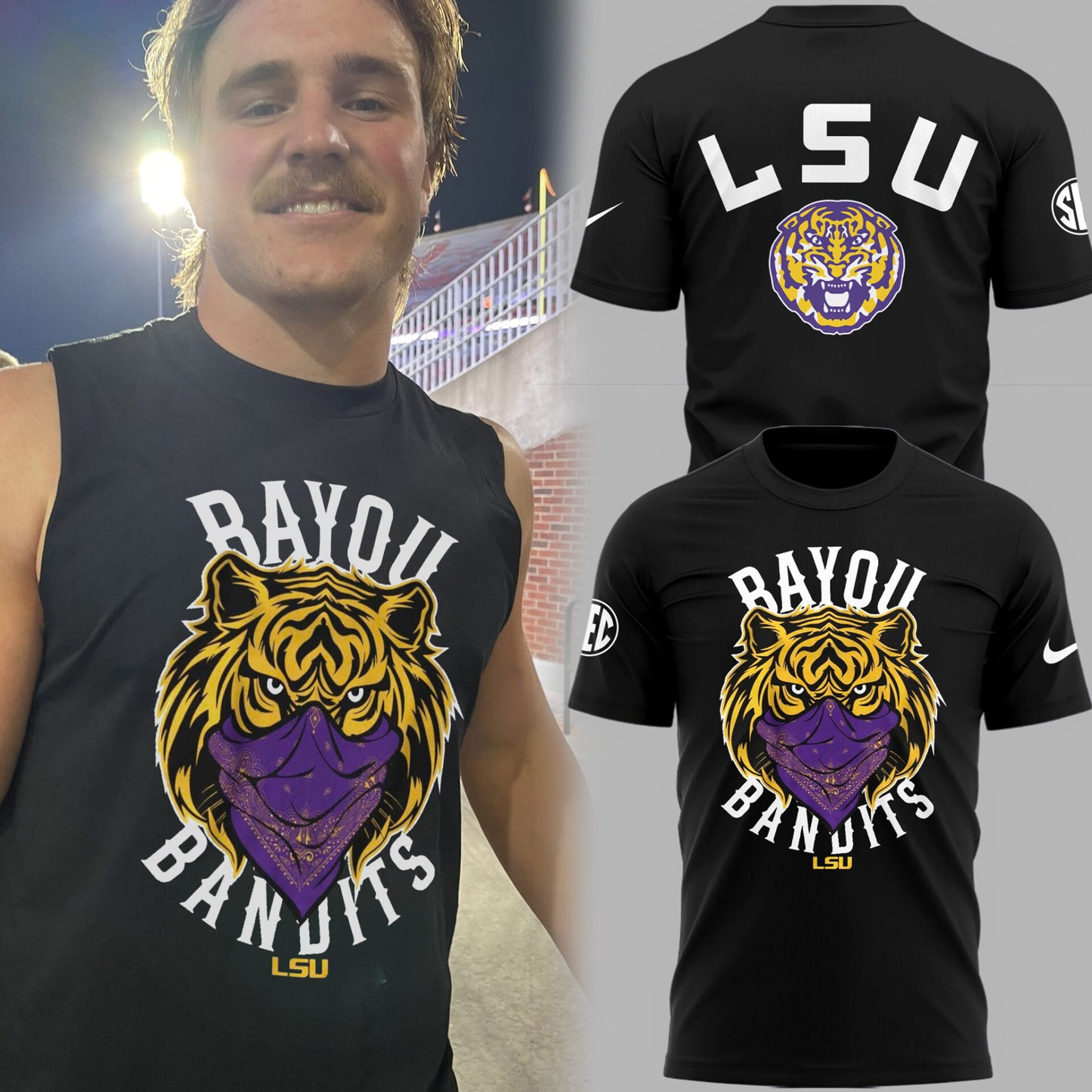 Limited Edition LSU Football Bayou Bandits Logo Black TShirt-PU25092121