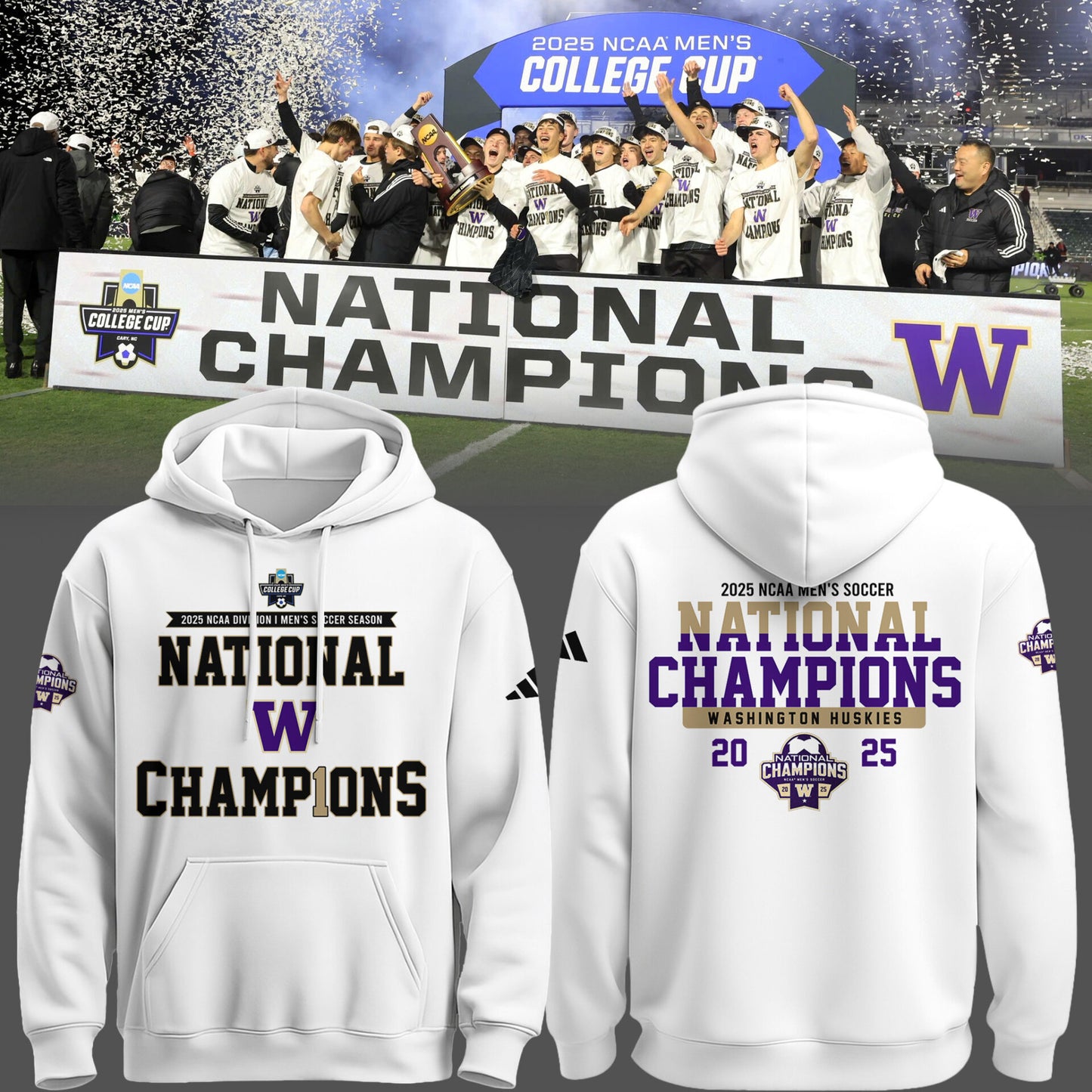 Washington Huskies 2025 Men's DI soccer championship Champions Hoodie