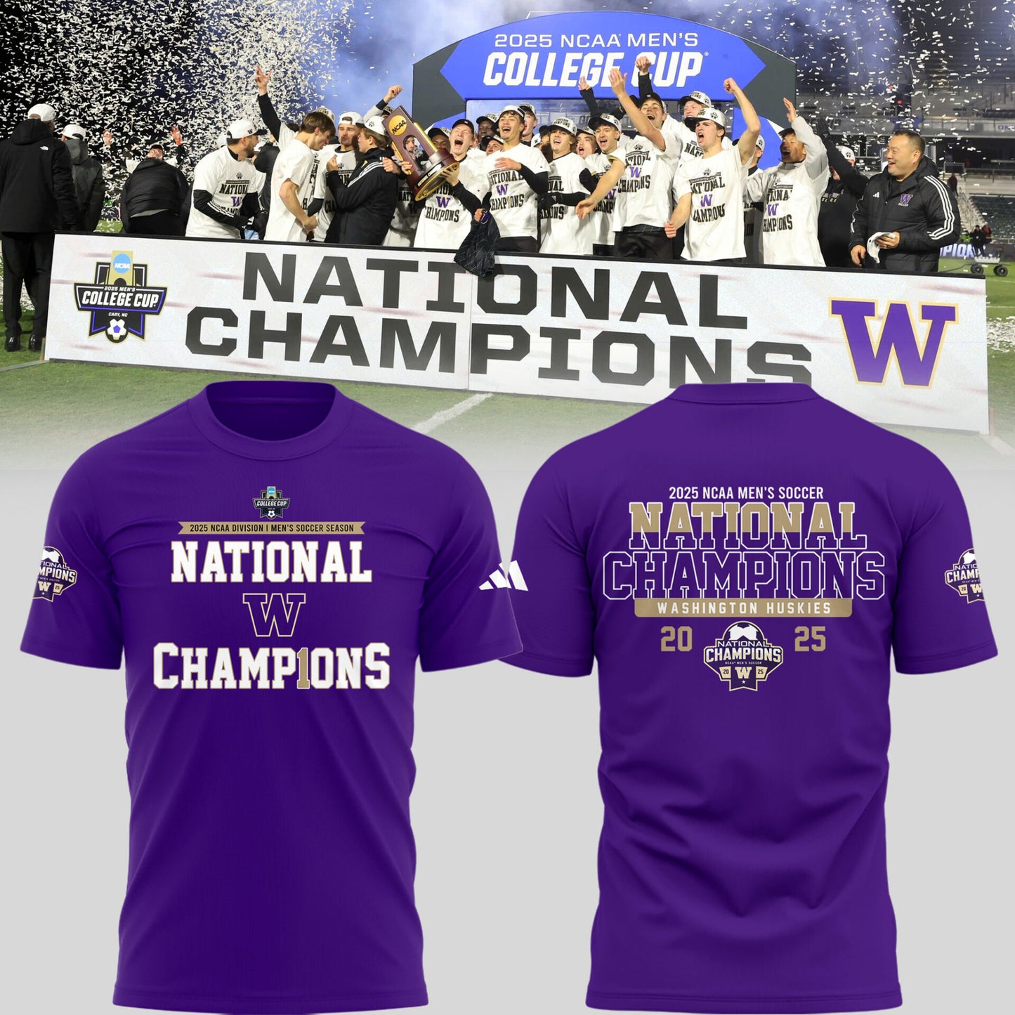 Washington Huskies 2025 Men's DI soccer championship Champions T-Shirt