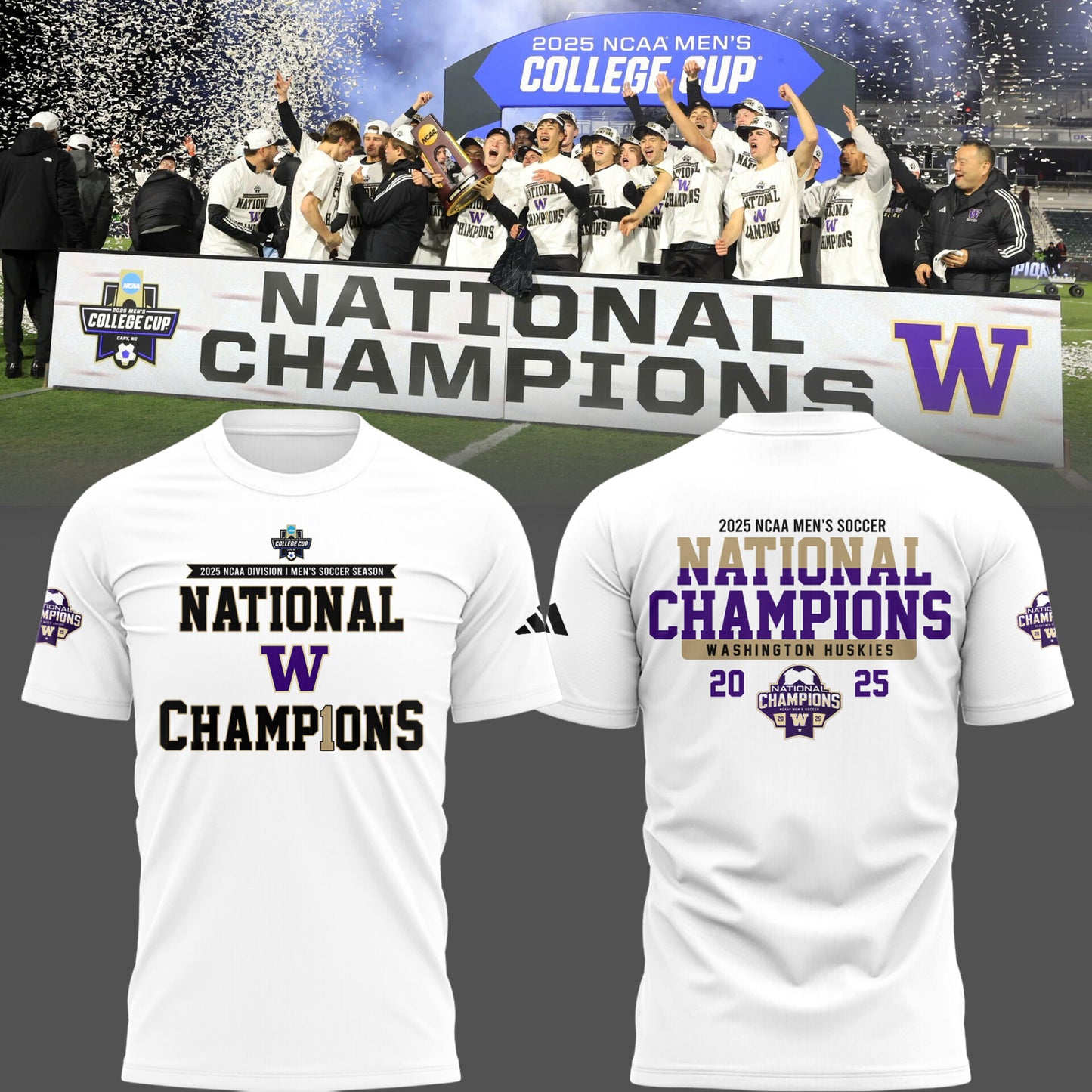 Washington Huskies 2025 Men's DI soccer championship Champions T-Shirt