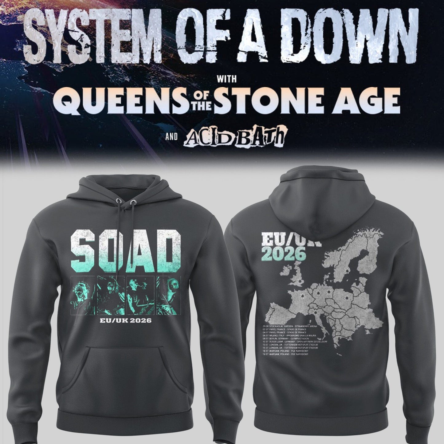 Limited Edition SOAD UK & Europe Stadium Tour 2026 Hoodie