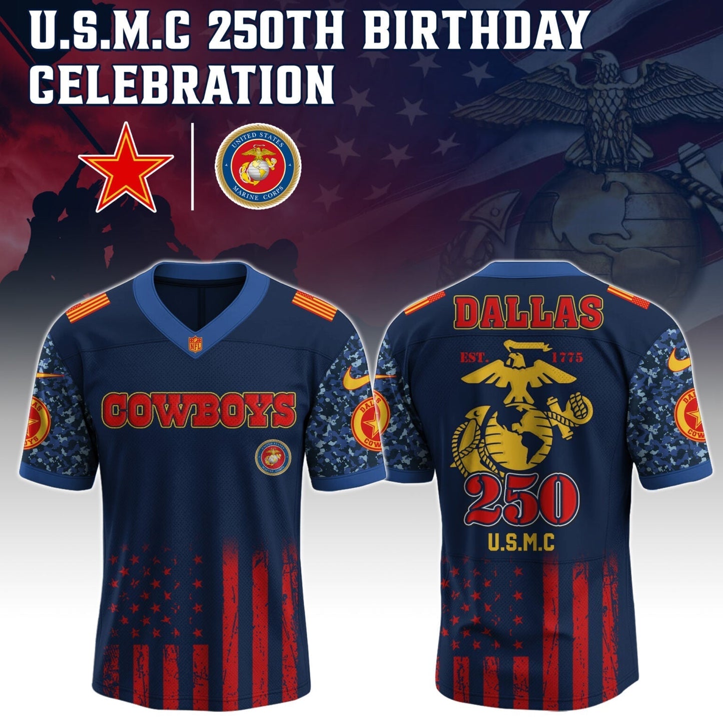Dallas Cowboys x U.S.M.C 250TH Birthday Special Edition Jersey - Tycheco
