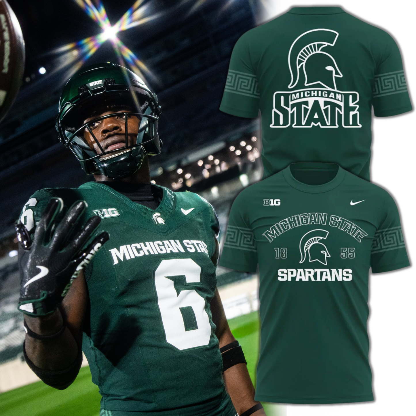 2025 Michigan State Spartans Helmet Logo EST. 1855 Uniform T-Shirt