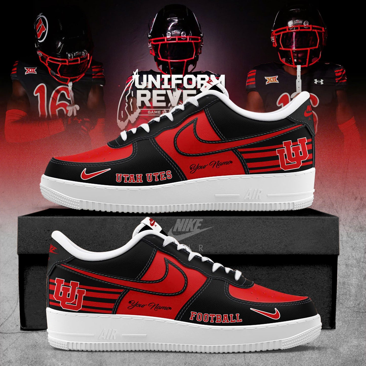 Utah Utes Black Throwbacks Custom AF1 Sneaker