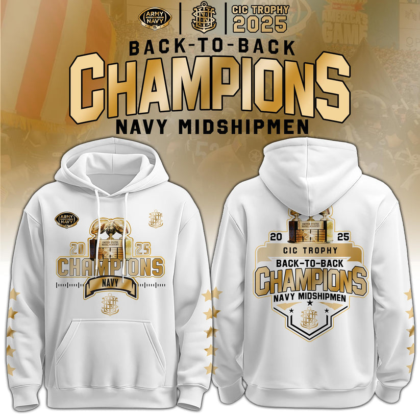 Navy Midshipmen – Back-to-Back CIC Trophy Champions 2025 Combo Hoodie