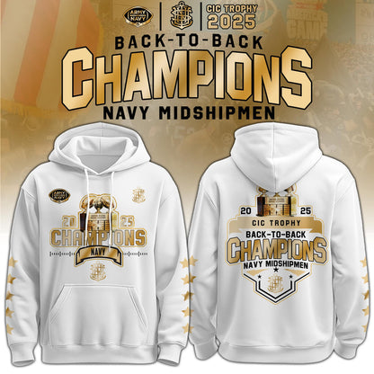 Navy Midshipmen – Back-to-Back CIC Trophy Champions 2025 Combo Hoodie