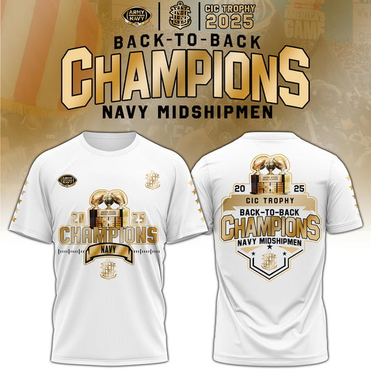Navy Midshipmen – Back-to-Back CIC Trophy Champions 2025 Combo T-Shirt