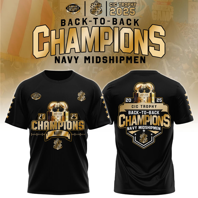 Navy Midshipmen – Back-to-Back CIC Trophy Champions 2025 Combo T-Shirt