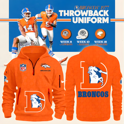 Men's NFL Denver Broncos Throwback 1977 Orange Quarter Zipper Hoodie