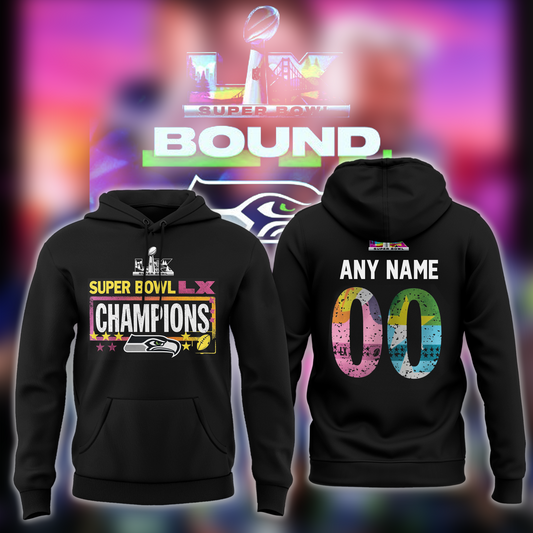 Seattle Seahawks Super Bowl LX Champions Custom Name & Number Hoodie