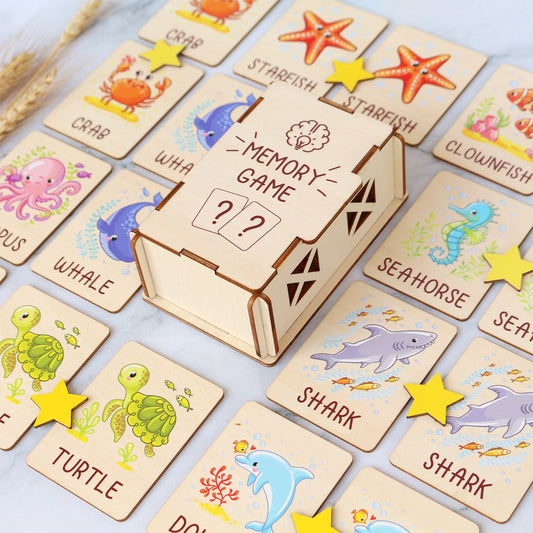 Memory Game for Kids - Matching Cards - Wood Montessori Toys - Learning Toys For Toddlers - Farm Animals Matching Cards- Gift for Kids