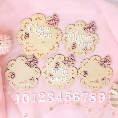 Milestone Marker Baby Girl Monthly Milestone Butterfly Name Sign for Hospital Baby Announcement Sign Baby Photo Signs Baby Shower Gift