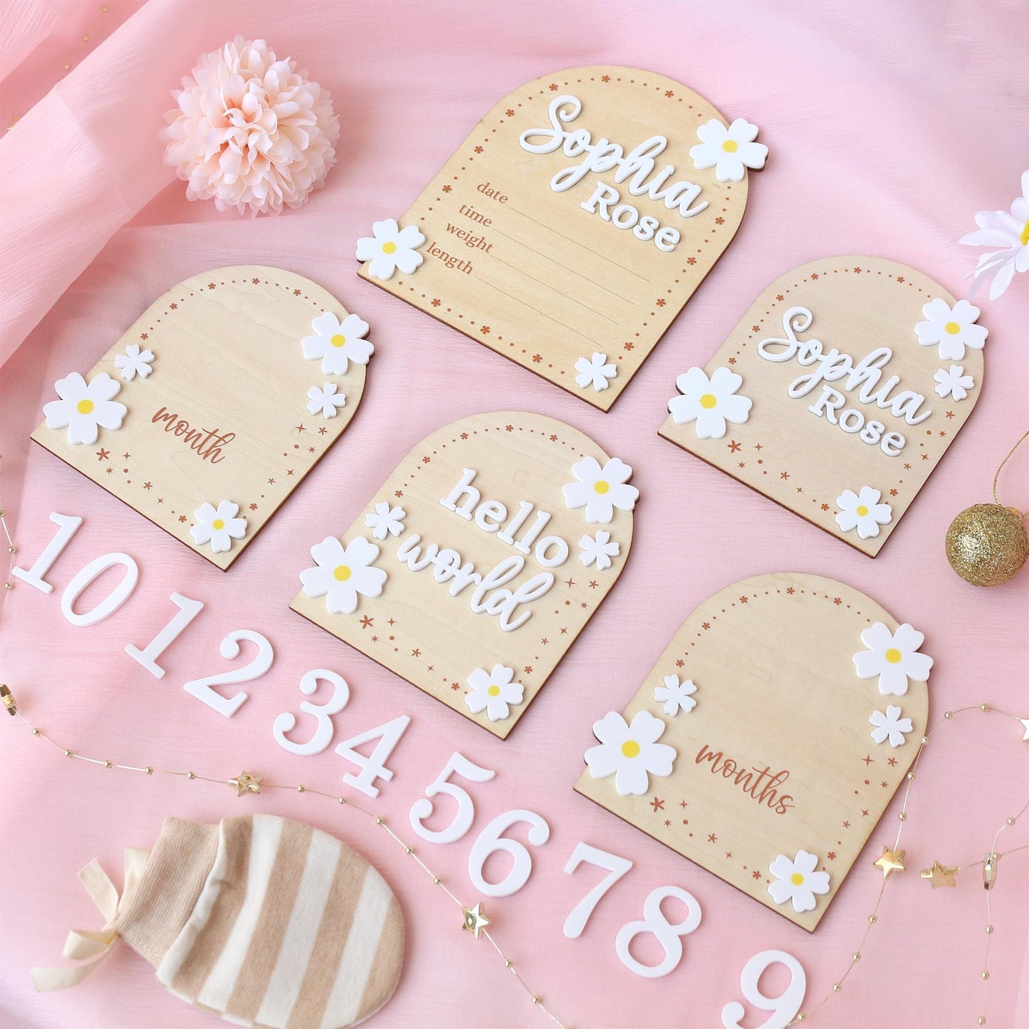 Baby Monthly Milestone Flower Baby Girl Name Sign Baby Girl Announcement Sign for Hospital Baby Photo Signs Baby Gift Baby Shower Gift