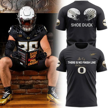 Men's Black Oregon Ducks Shoe Duck "There Is No Finish Line" T-shirt