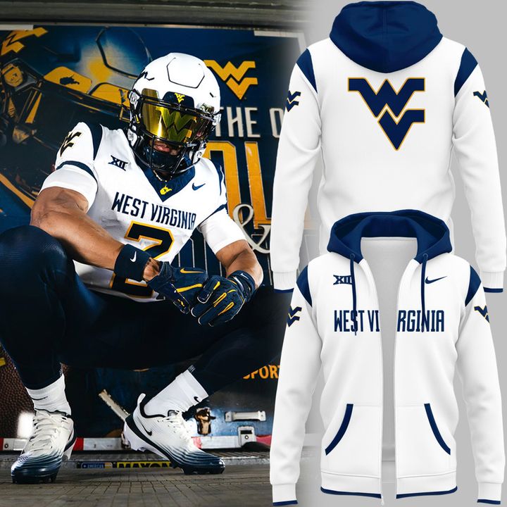 2025 West Virginia Mountaineers White Uniform Zip Hoodie