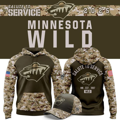 Minnesota Wild Salute to Service 2025 New Hoodie
