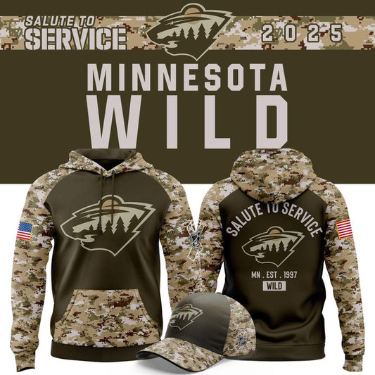 Minnesota Wild Salute to Service 2025 New Hoodie