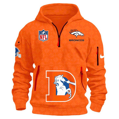 Men's NFL Denver Broncos Throwback 1977 Orange Quarter Zipper Hoodie