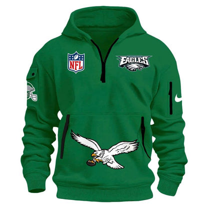 Men's NFL Philadelphia Eagles Throwback Green Quarter Zipper Hoodie