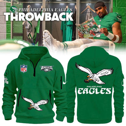 Men's NFL Philadelphia Eagles Throwback Green Quarter Zipper Hoodie