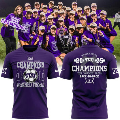 Texas Christian University Women's Soccer 2025 Big 12 Regular Season Champions Short Sleeve T-Shirt-V1