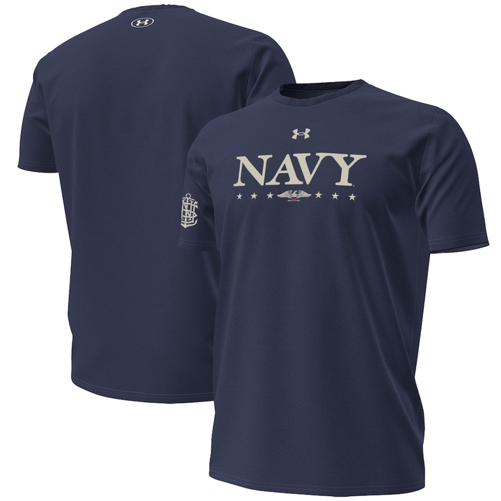 Under Armour Navy Navy Midshipmen 250th Anniversary Uniform Sideline Collection HeatGear T-Shirt