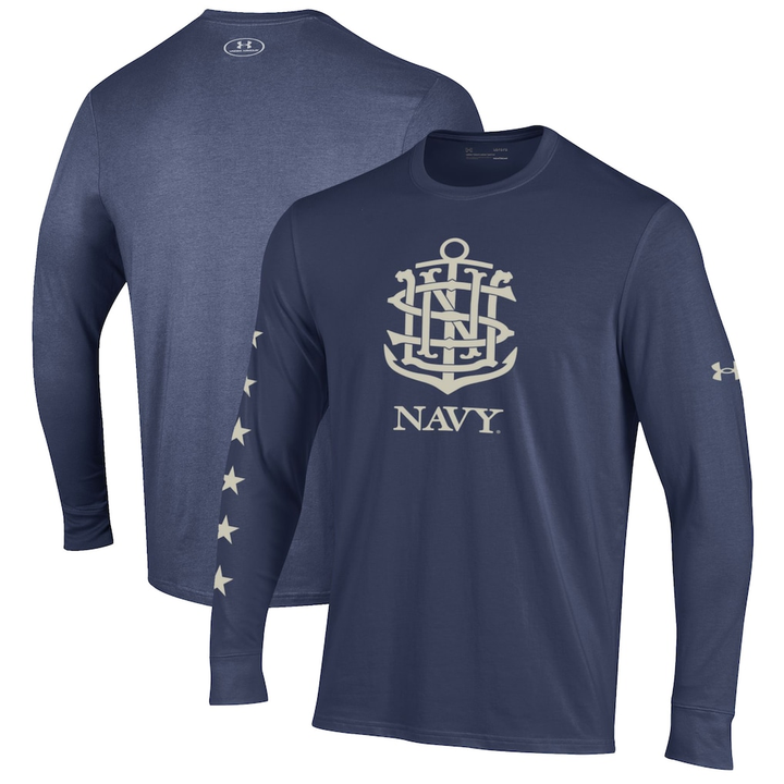 Under Armour Navy Navy Midshipmen 250th Anniversary Uniform Sideline Collection HeatGear Long Sleeve