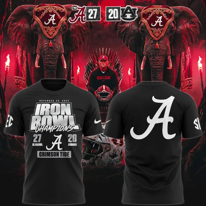 Men's Black Alabama Crimson Tide 2025 Iron Bowl Champions T-shirt