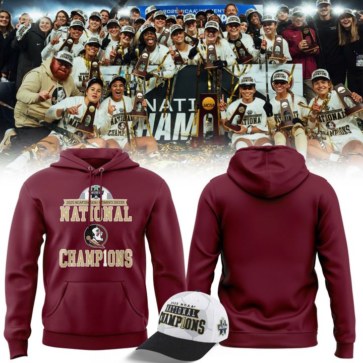 Unisex Champion White Florida State Seminoles 2025 NCAA Women's Soccer National Champions Locker Room Hoodie-V1(Red)